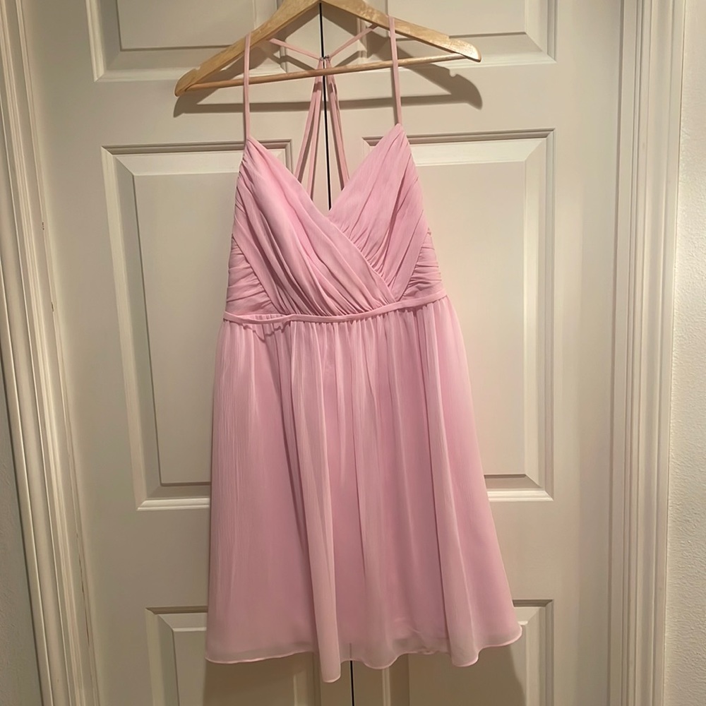 DAVIDS BRIDAL PINK RAYON BLEND TWIST BACK BRIDESMADE DRESS